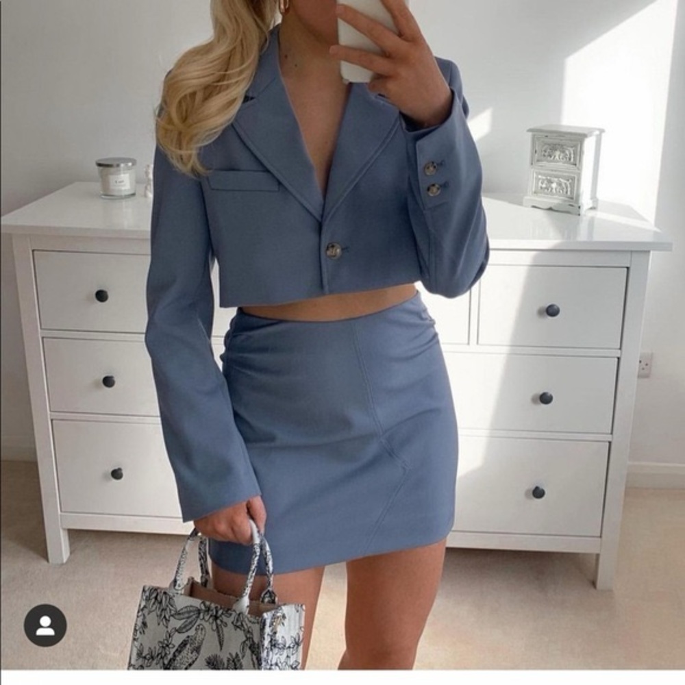 Zara Blue/Grey Women's Skirt Suit